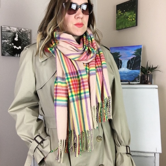 Topshop Rainbow Plaid Soft Fringe Knit Scarf - Picture 4 of 8